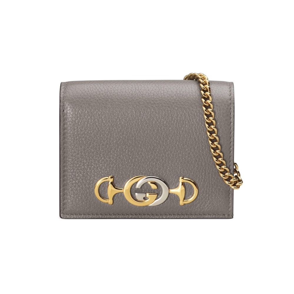 NWT Gucci Zumi Gray Card Holder w/Chain